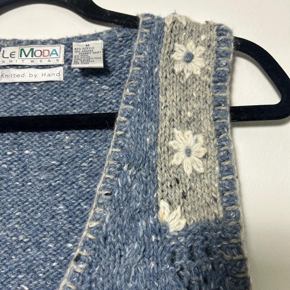 Vintage 90's/y2k blue Patchwork Daisy V-Neck Button Vest - Picture 3 of 8